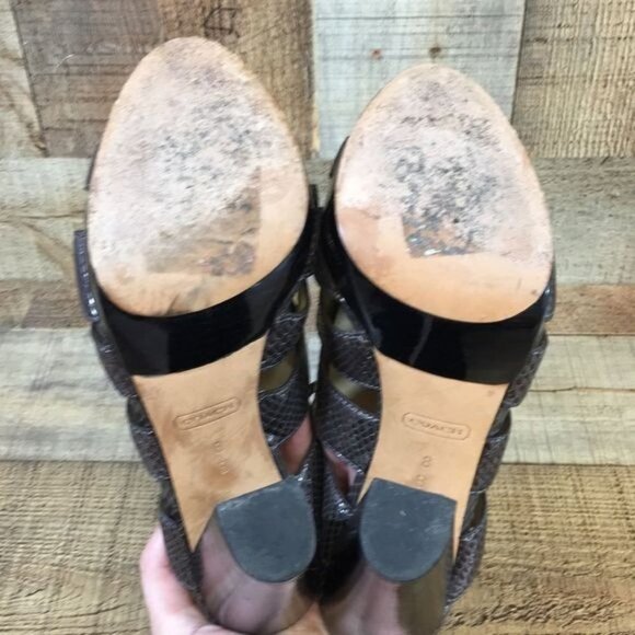 Coach Sandals Moreen Womens 8B Gray Leather Metallic Embossed Snakeskin Heel - Picture 10 of 12